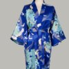 kimono Crane with Flowers, kort, blå, udført i 100% bomuldssatin