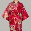 kimono Crane with Flowers, kort, rød, udført i 100% bomuldssatin
