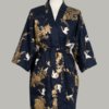 kimono Crane with gold Chrysanthemum, kort, marine, udført i 100% bomuld