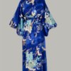 kimono Crane with Flowers lang i blå bomuldssatin