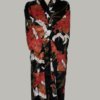 kimono Crane with Flowers, 3/4 lang, sort, udført i 100% bomuldssatin