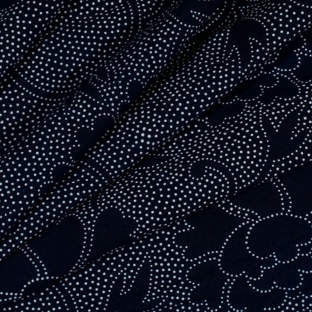 blå indigo batik med pæon motivv 100% bomuld