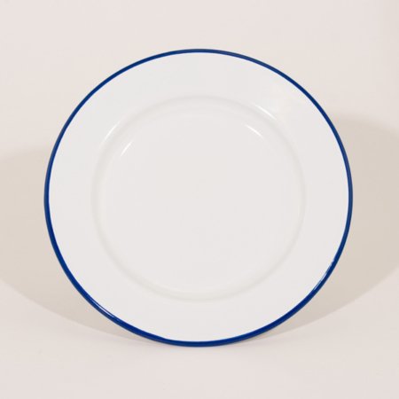 emalje tallerken i farven hvid med blå kant 22 cm i diameter