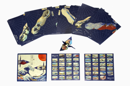 Origami papir med klassiske motiver af Mt. Fujo, The Great Wave samt Tranen (inkl vejledning)